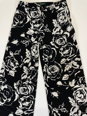 Lauren Ralph Lauren Floral Black White Wide Leg Pants Women Size 8
